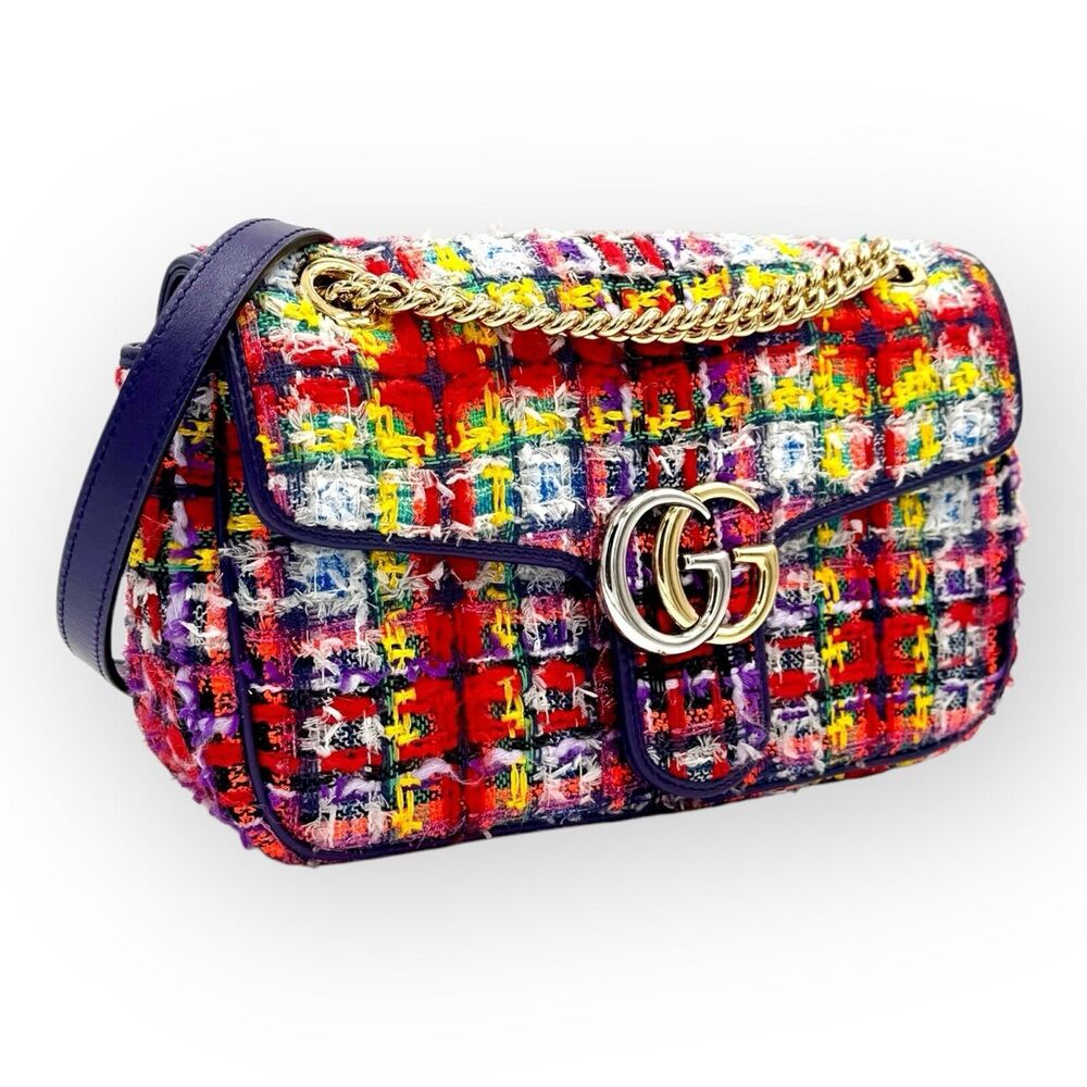 Tweed logo Plaque Marmont Small  Shoulder Bag